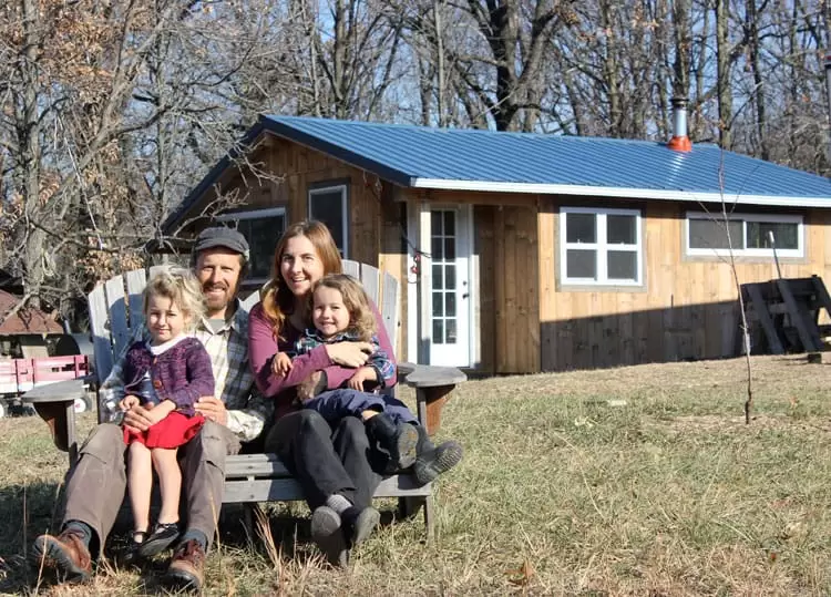Homestead Honey family in front of our tiny house in NE Missouri