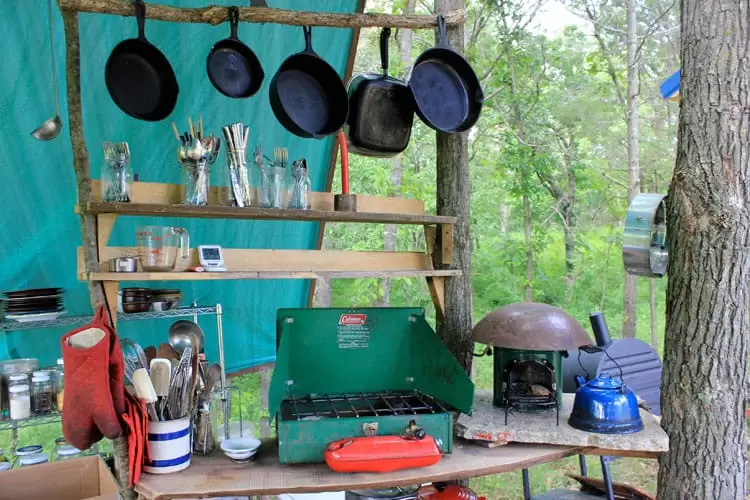 Rocket stove and propane stove in an outdoor kitchen | Homestead Honey