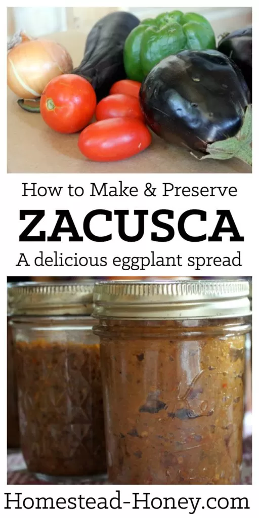 Zacusca is a delicious way to preserve an abundance of eggplant and other summer vegetables to enjoy as a spread or dip all winter long! | Homestead Honey