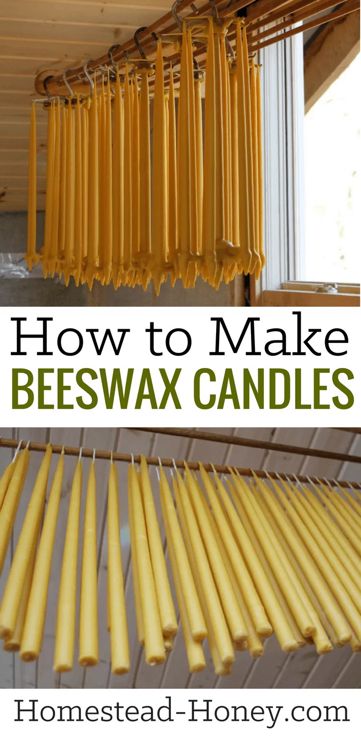 Want to learn how to make beautiful sweet-scented beeswax candles at home? Find out more about the process of making beeswax candles and the equipment you need. They are so easy to make and it's such a fun craft project for kids! Sell them or give them away as homemade gifts | Homestead Honey #candlemaking #diy