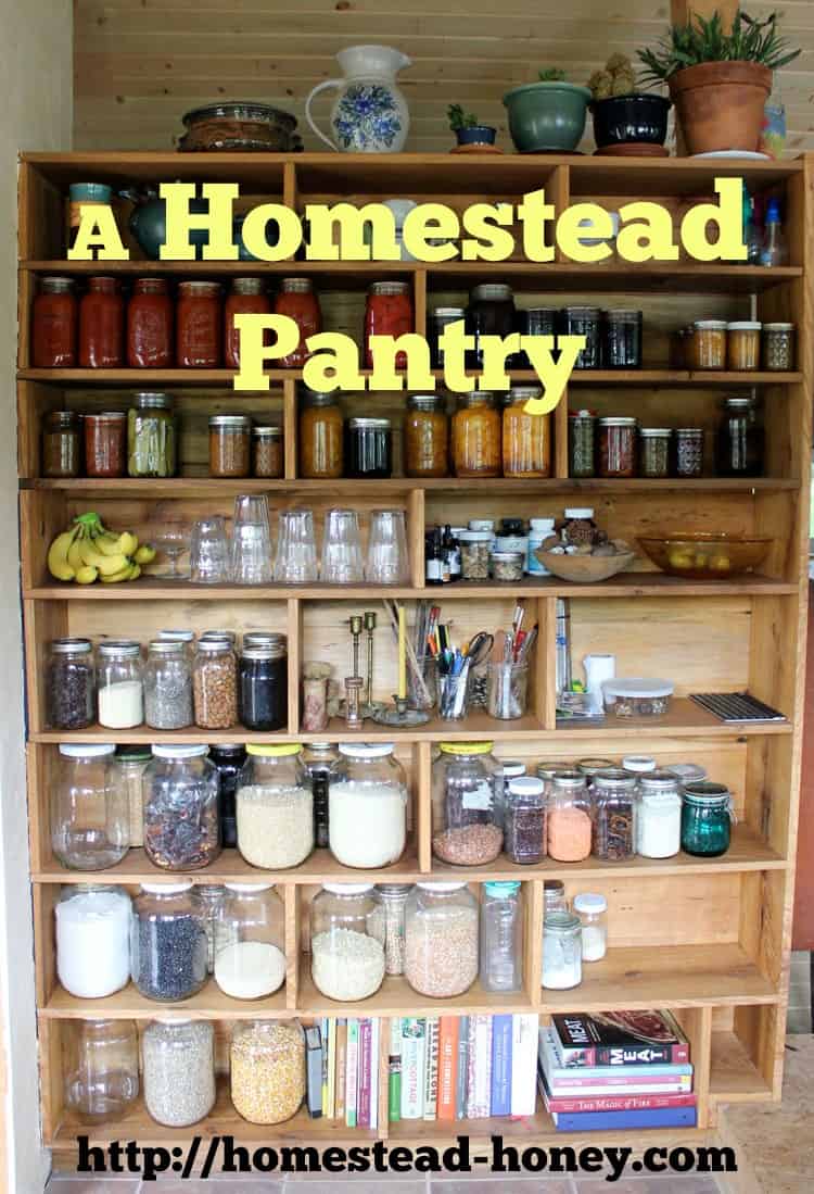 Whether you live off-grid or in a tiny house, a well-organized, well-stocked, and beautiful homestead pantry is the best way to store and easily access whole foods and canned goods. Check out my space-saving tips and tricks and learn how to organize your pantry to make the most out of a small space #homesteading #tinyhouse
