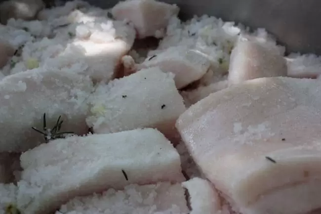 Lardo cures in a mixture of salt and spices | Homestead Honey