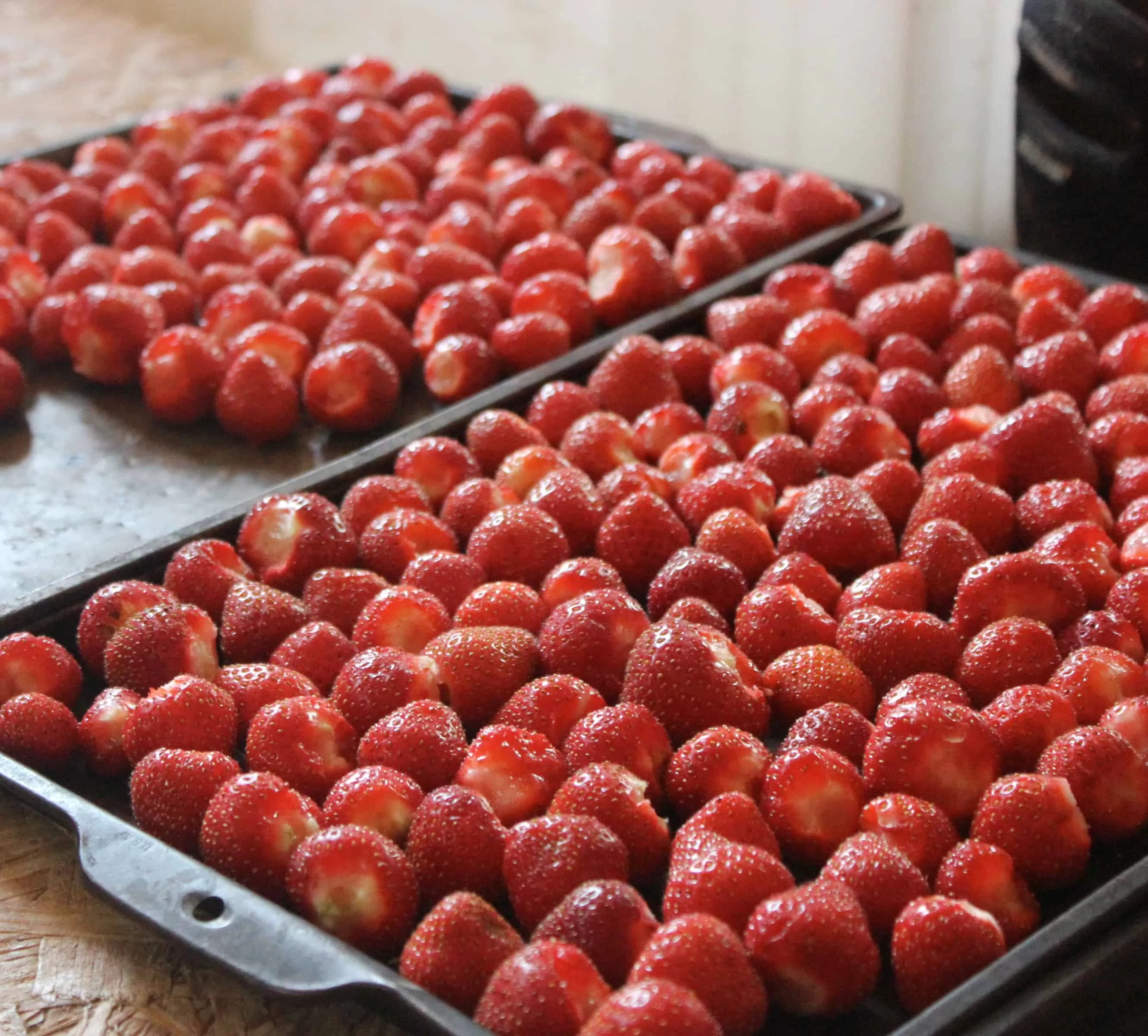 Strawberries, ready to freeze