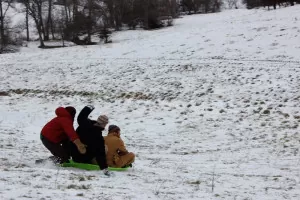 Coming together for fun activities, such as this sledding competition, brings a homesteading community closer. | Homestead Honey