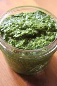 This simple cilantro pesto recipe will add a flavor punch to any Mexican or Asian inspired meal | Homestead Honey