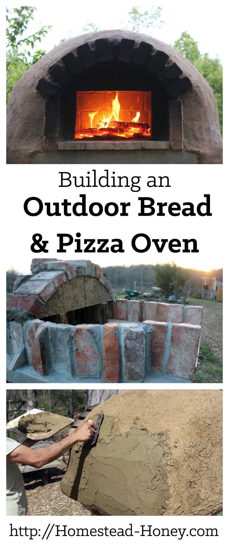 Our family built this durable and beautiful brick and cob outdoor pizza oven for under $200. As we did, we documented the entire process, so you could also build your own backyard pizza oven. | Homestead Honey